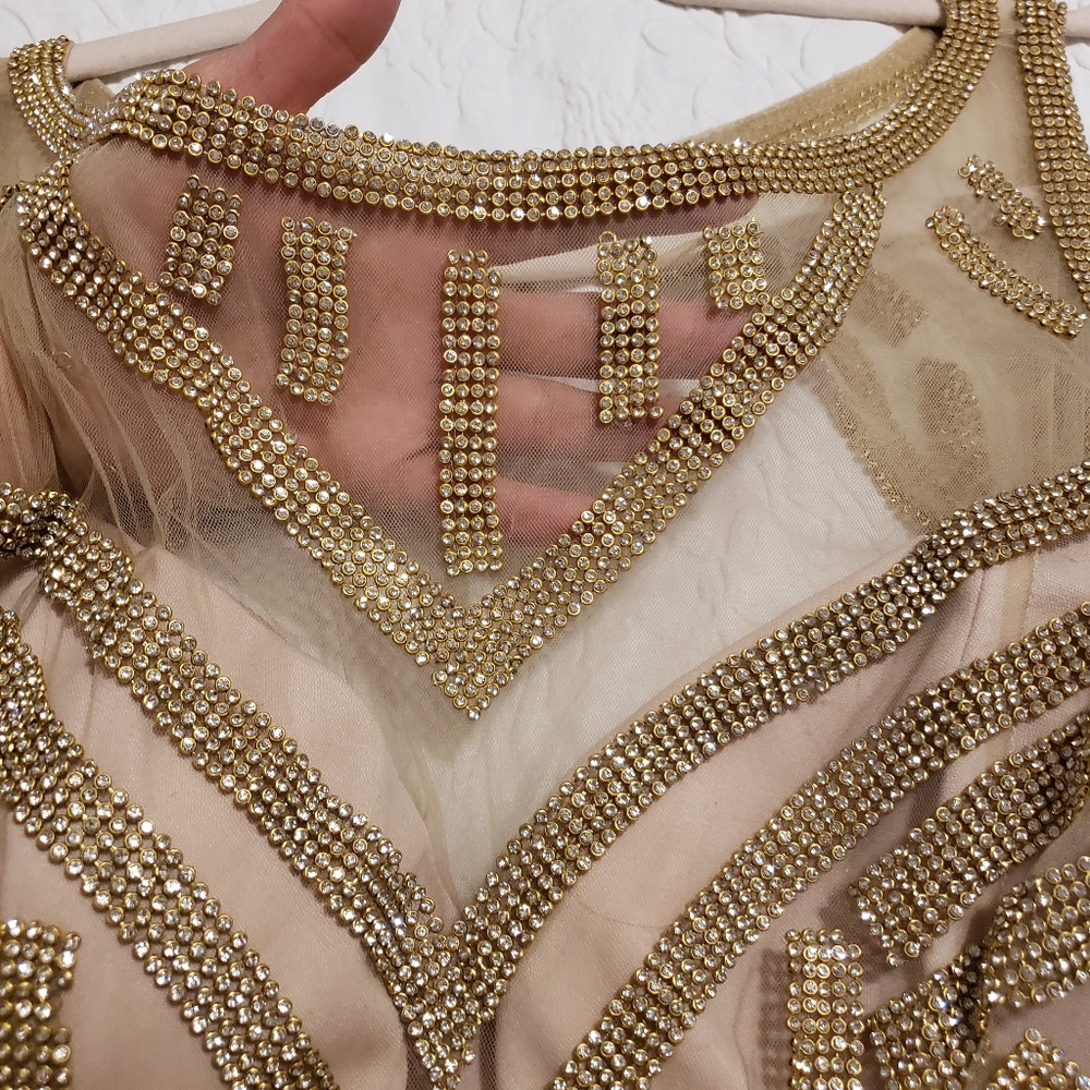 PARTY GOLD LONG DRESS WITH RHINESTONE SIZE 2XL - Picture 14 of 16